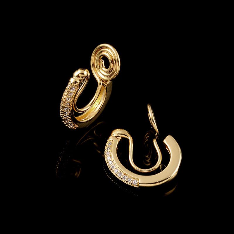 Vintage Real Gold Plating Geometric Metal Hoop Mosquito Coil Clip On Earrings for Women Minimalist Non Pierced Ear Clips