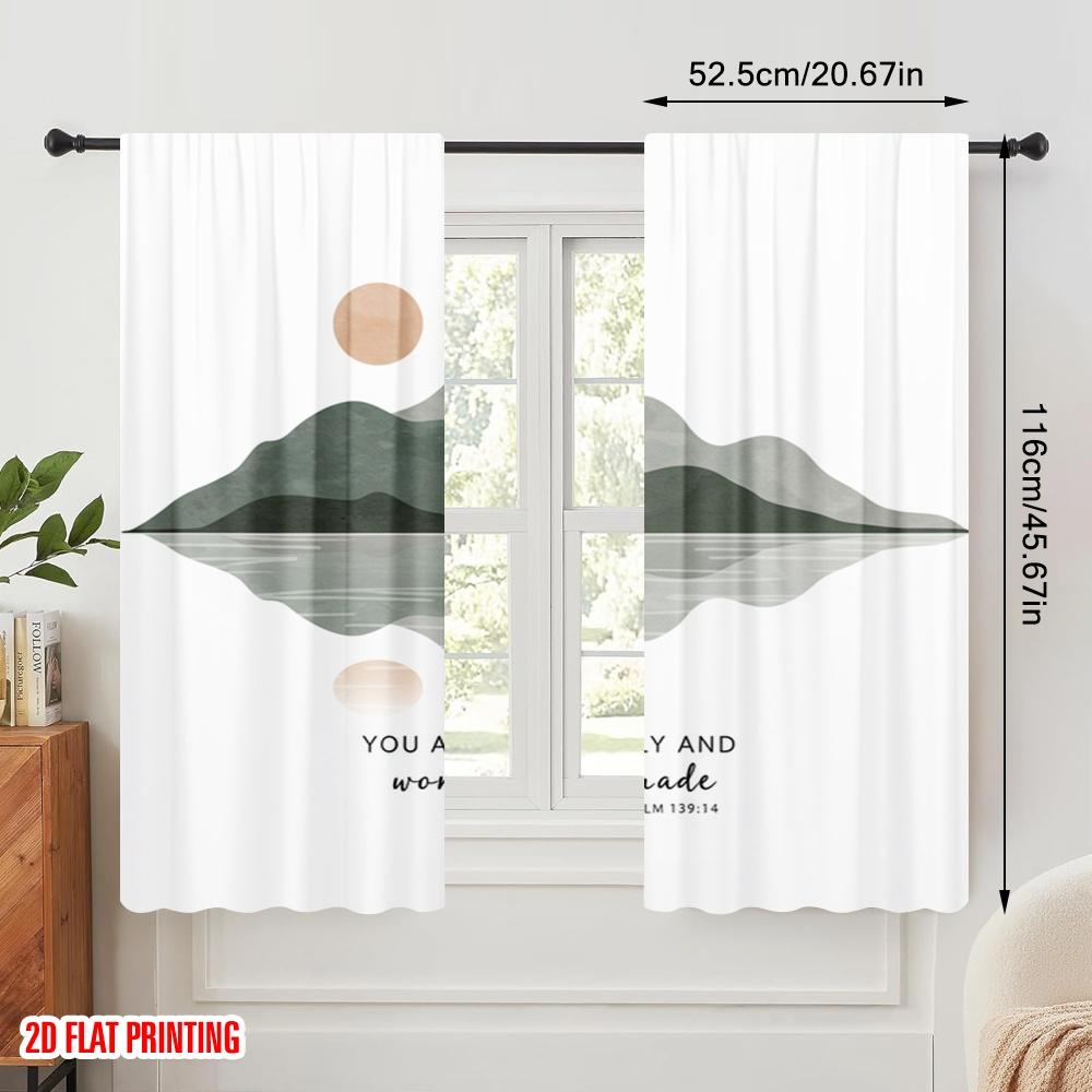 2pcs 2D flat printing Drapes Mountain Reflection Polyester Fabric Without Electricity Holiday Decorations for Indoor