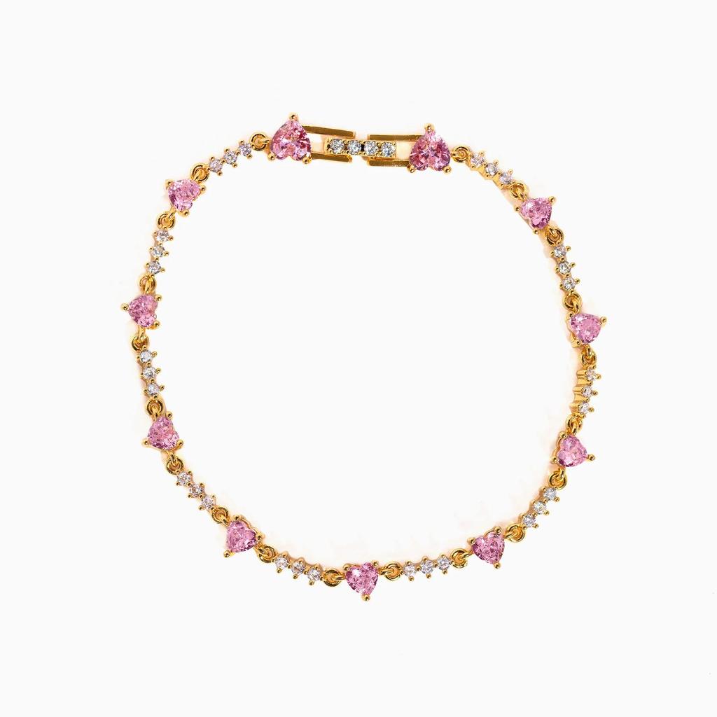 European & American Fashion Butterfly Heart Rhinestone Bracelet: Elegant Luxury Hand Jewelry in Sweet Copper