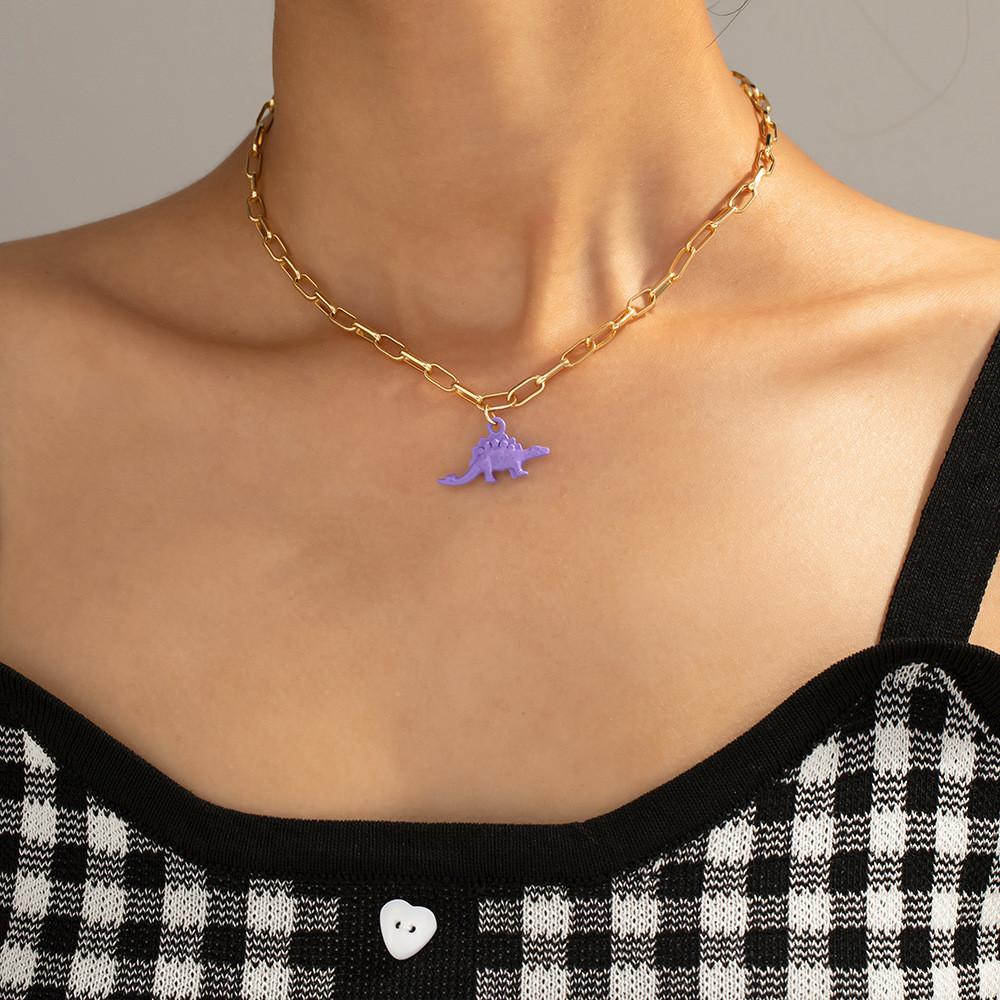 Colorful Dinosaur Artistic Necklace For Women Featuring Unique Animal Design And Elegant Style Alloy