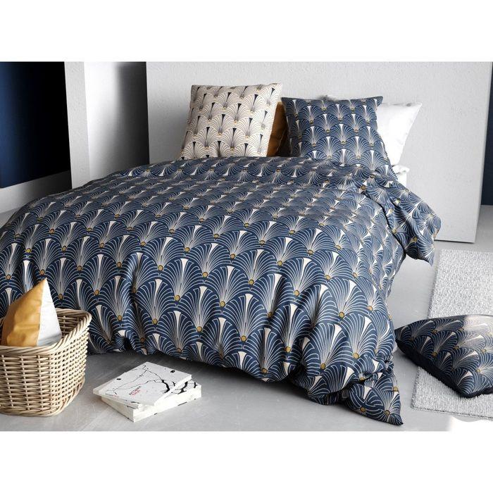 Parure De Couette - Plumes De Paon - 240x260 Cm - 100% Percale De Coton - Lavable À 40°C