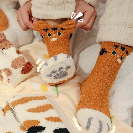 Fuzzy Sleep Socks Warm Cute Cat Plush Socks Stretchy Breathable Winter Indoor Socks for Home Lounge Sleep Christmas Gift