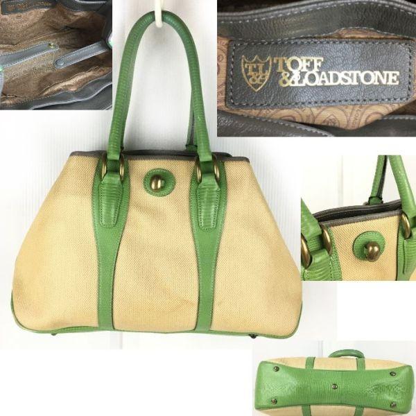 

TOFF & LOADSTONE Lizard Embossed Genuine Leather Mini Boston Handbag Beige Light Brown Ladies(USED)