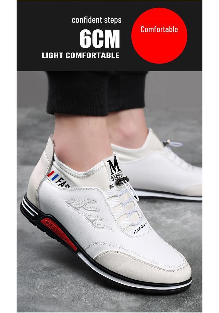 Men's British Style Leather High-Top Sneakers with Hidden Height Boost