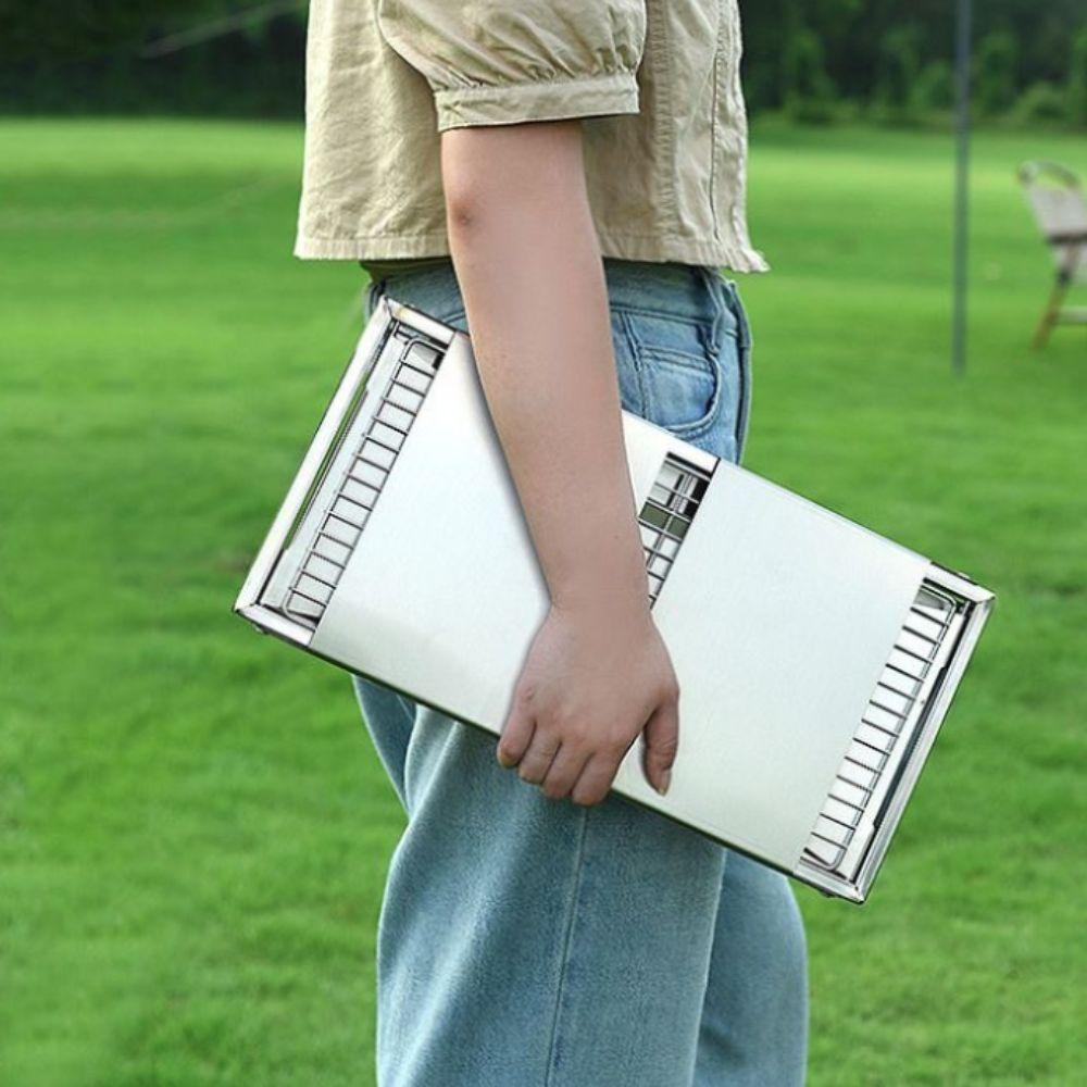 Portable Stainless Steel Folding Barbecue Stove Adjustable Heat Setting Rust-proof Grill Rack Extendable Barbecue Grill Camping