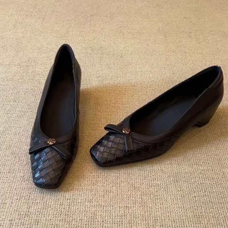 Scarpe da Donna Comode a Tacco Basso, Slip-On con Nodo Piatto, Intrecciate, Versatili, Punta Quadrata, Tacco Chunky, Scarpe da Pendolari Primavera Autunno