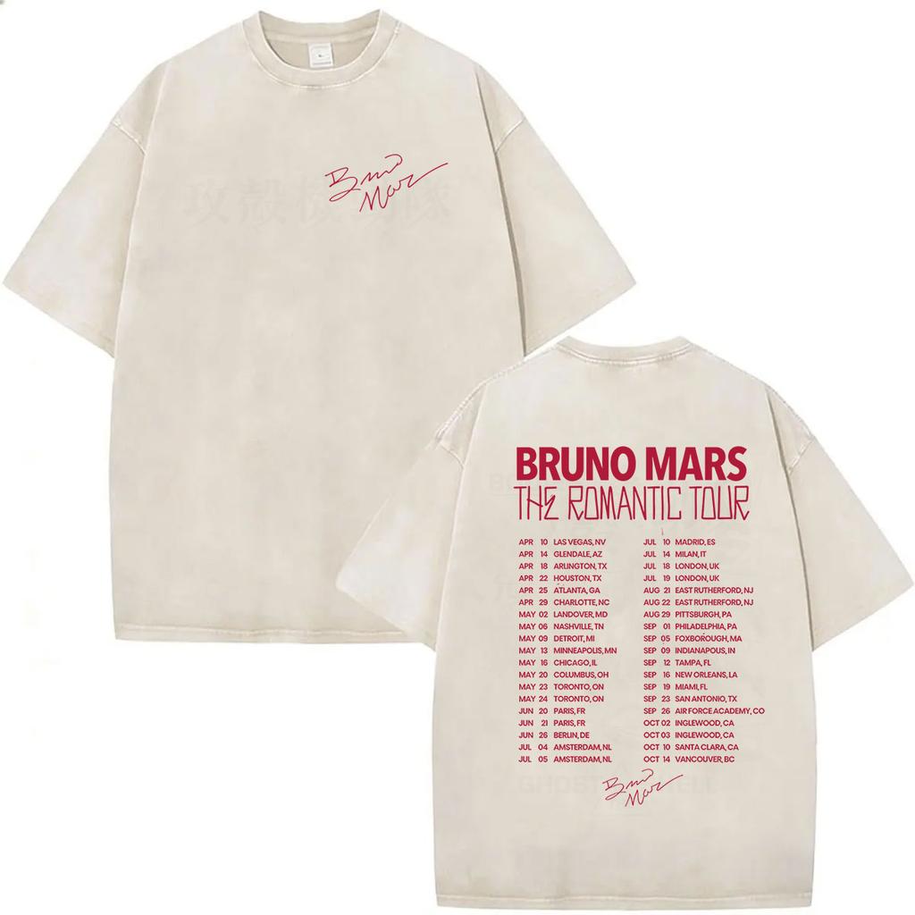 Vintage Washed Rapper Bruno Mars New Album Graphic T Shirts Mens Hip Hop Pop Loose Fashion Short Sleeve Tshirt Streetwear