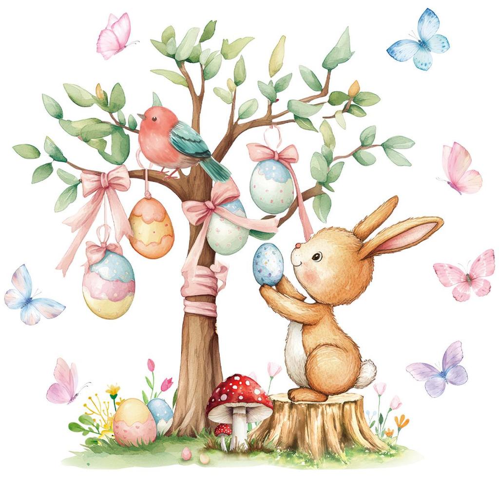 2026 Easter Egg Tree Electrostatic Stickers for Windows and Glass Entrances