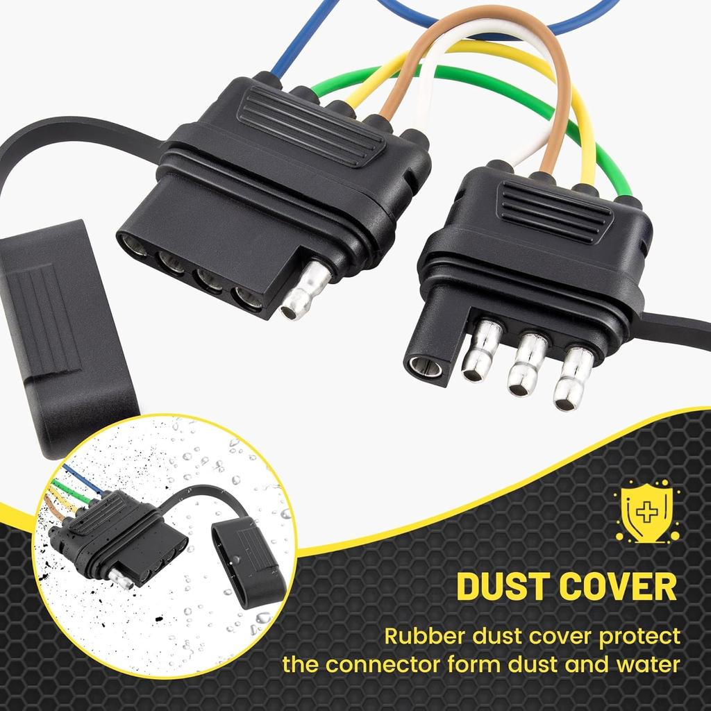Oyviny 4-Way to 5-Way Flat Trailer Wiring Adapter for Boat Trailer W/Surge Brakes, Pure Copper 4 Pin to 5 Pin Flat Wire Harness Adapter W/Dust Cover