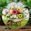 Pc Vintage Floral Welcome Sign X Cm Round Aluminum Metal Wall Decor Rustic Garden Scene with Wagon and Colorful Fl