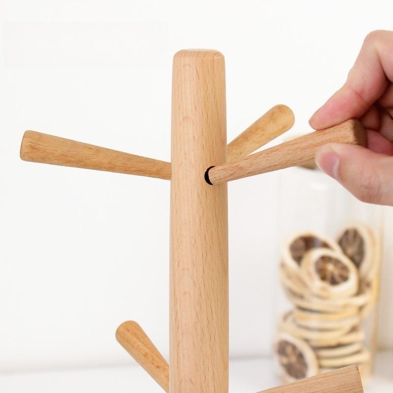 Japanese Wooden Cup Holder Creative Beech Wood Cup Draining Hanger Household Mug Storage Rack Home Decor Ornaments Accessories