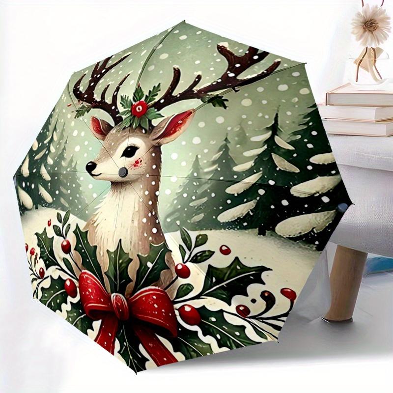 1pc Christmas Elk Automatic Opening and Closing Umbrella - Small Umbrella Suitable for Various Occasions, Portable 3-Fold Small Umbrella for Men