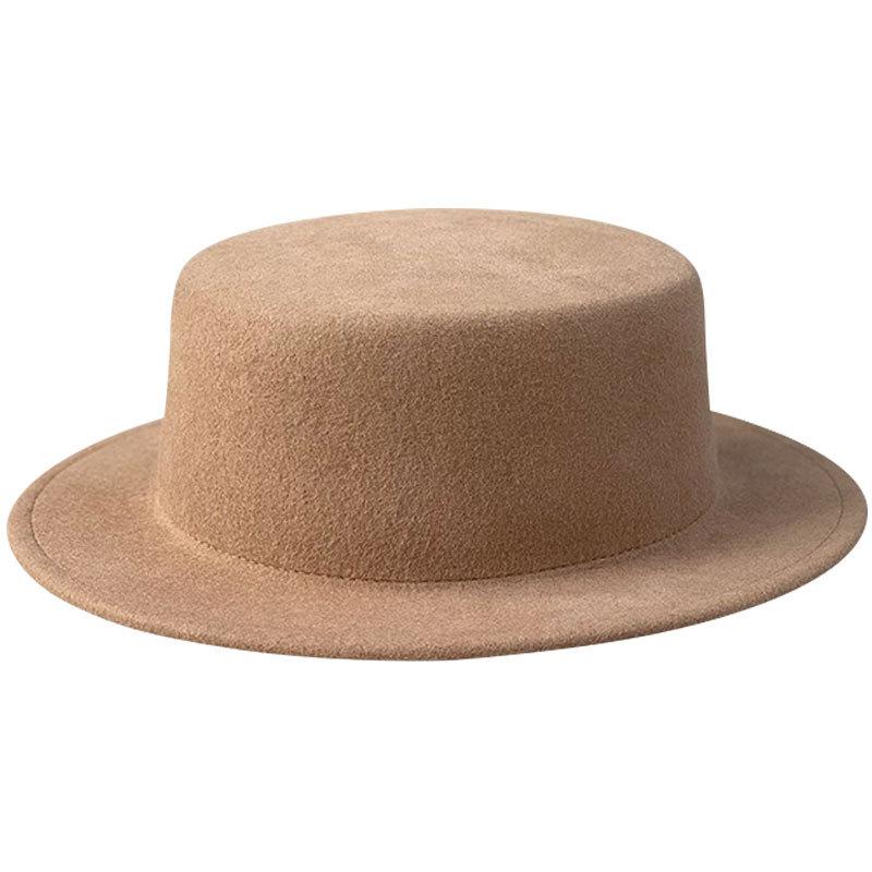 Autumn And Winter New White Light Board Wool Top Hat Women'S Versatile Flat Top Width Along The British Fashion Simple French Felt Hat
