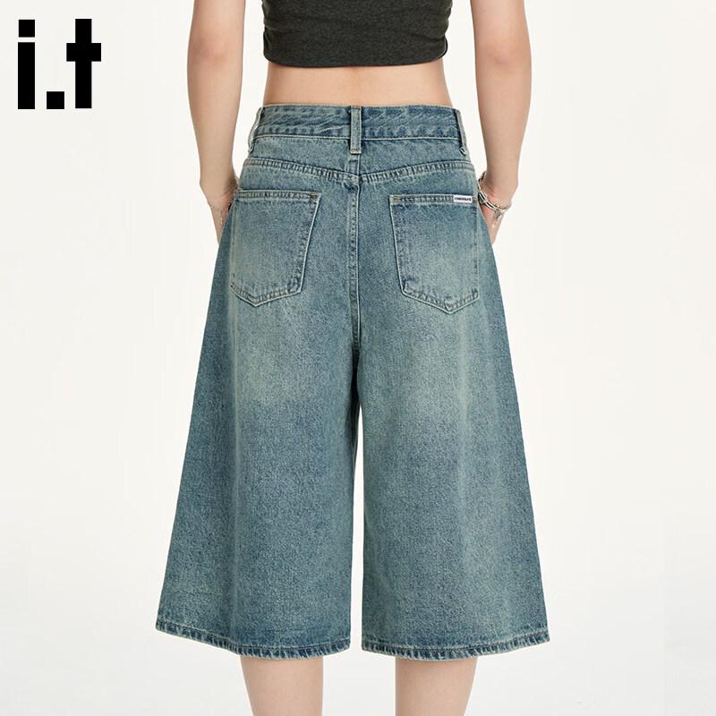 CHOCOOLATEit Women's Washed Wide-Leg Cropped Jeans