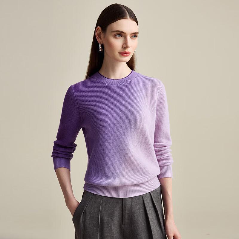 Zhaojun Women's Gradient Pure Cashmere Round Neck Thick Knit Sweater