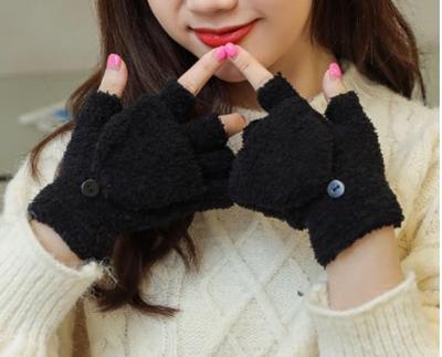 Half-finger Covered Plush Gloves, Autumn and Winter Warm and Thick Imitation Mink Velvet Flip Knitted Gloves