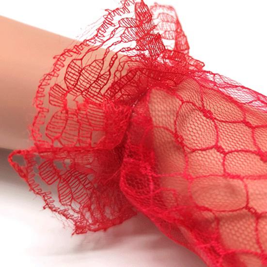 1 Pair Bridal Gloves Ruffle Cuffs Wrist Length Sheer Breathable Elegant Wedding Clothes Accessories Solid Color See-through Lace Wedding Gloves for
