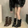 American Women Boots 2026 New Cowboy Retro Leather Ankle Boots Belt Buckle Autumn Sexy High Pointed Toe Short Boots Botas Mujer