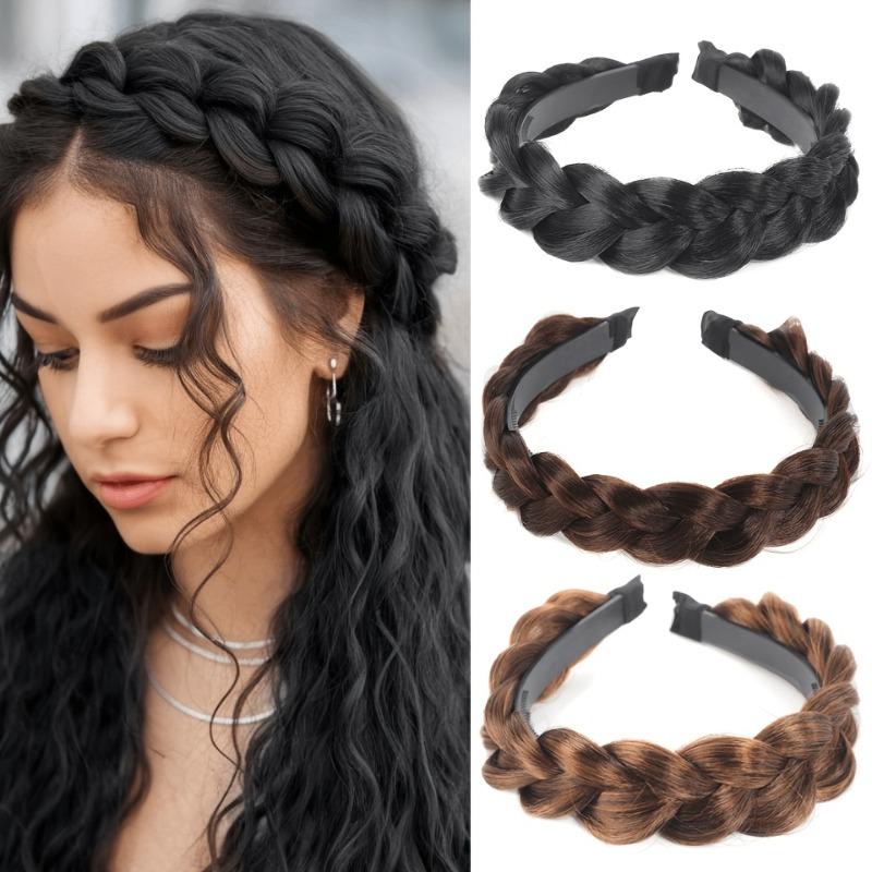 Geflochtener Haarhalter Stirnband Perücke Synthetisches Haar Twist Synthetische Zöpfe Kopfschmuck Zopf Haarverlängerungen für Damen Elastische Perücken Haarverlängerungen