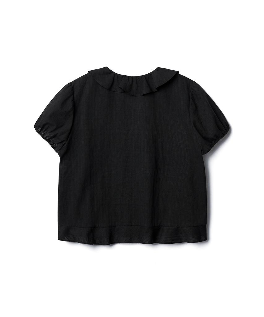 Tudument Short-Sleeve Blouse With Ruffled Collar_Black