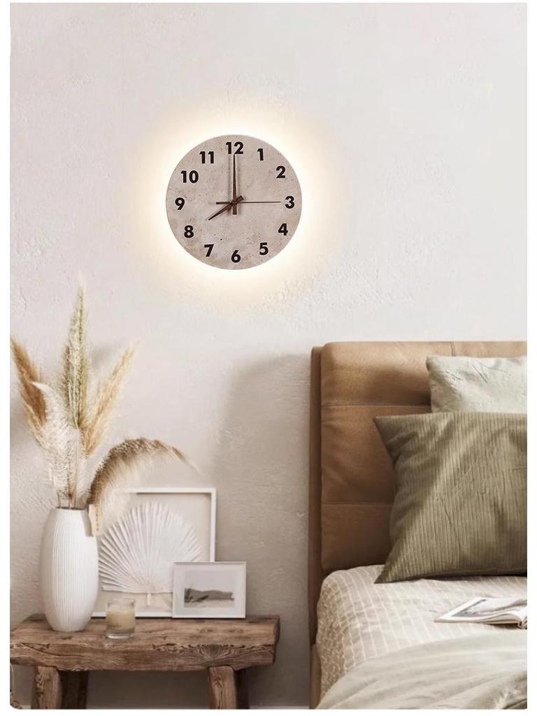 Japanese Wabi-Sabi Yellow Stone Clock & Wall Lamp for Homestay or Hotel Bedroom Corridor