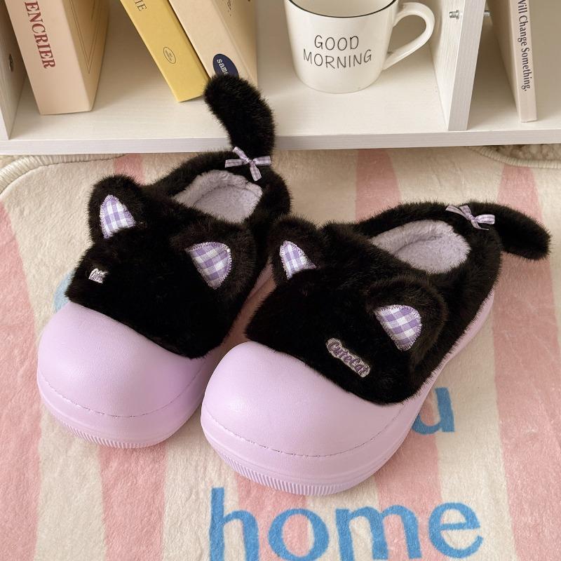 Cute Cute Cat Ear Cotton Slippers Velvet Thick Bottom Home Wear Warm Non-slip Cotton Slippers Women