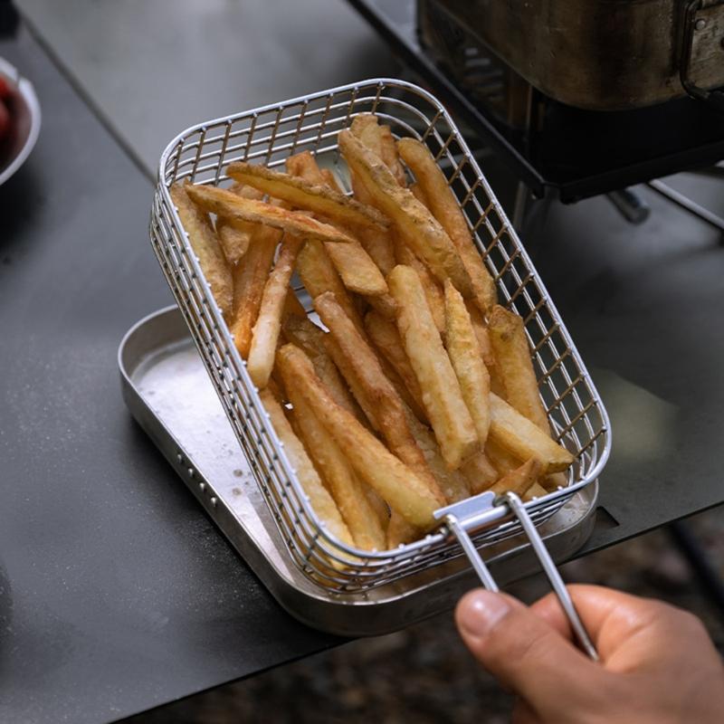 Portables Stainless Steel Frying Basket Multipurpose Pots with Frying Basket Family Barbecue Accessory