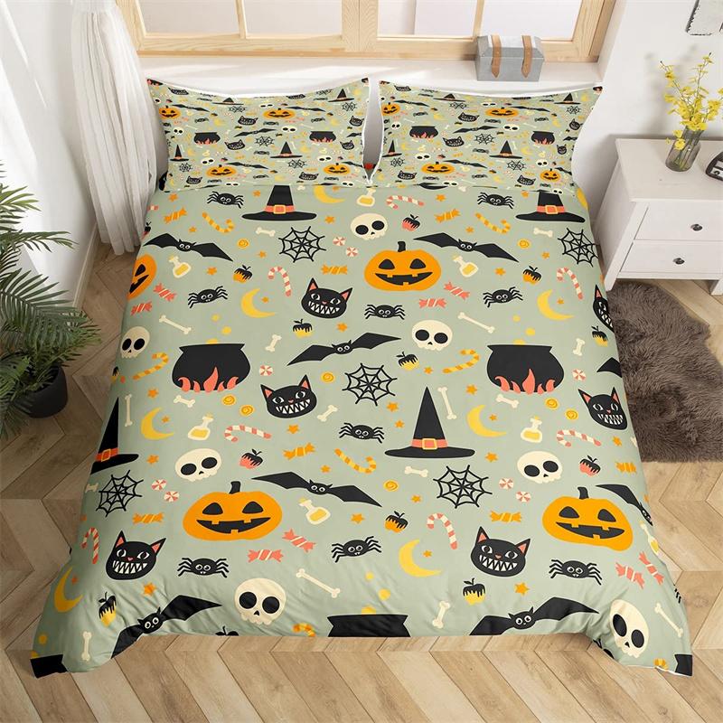 Halloween Duvet Cover Queen Boys Trick or Treat Bedding Set For Kids Teen Room Decor Microfiber Soft Sugar Skull Comforter Cover