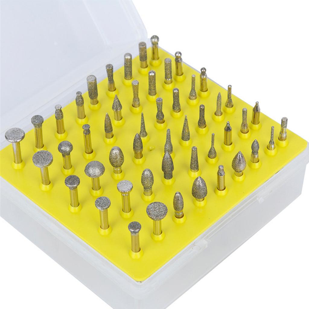 50 Pieces Diamond Coated Rotary Grinding for Head Burr Set 1/8'' Shank for Jewel