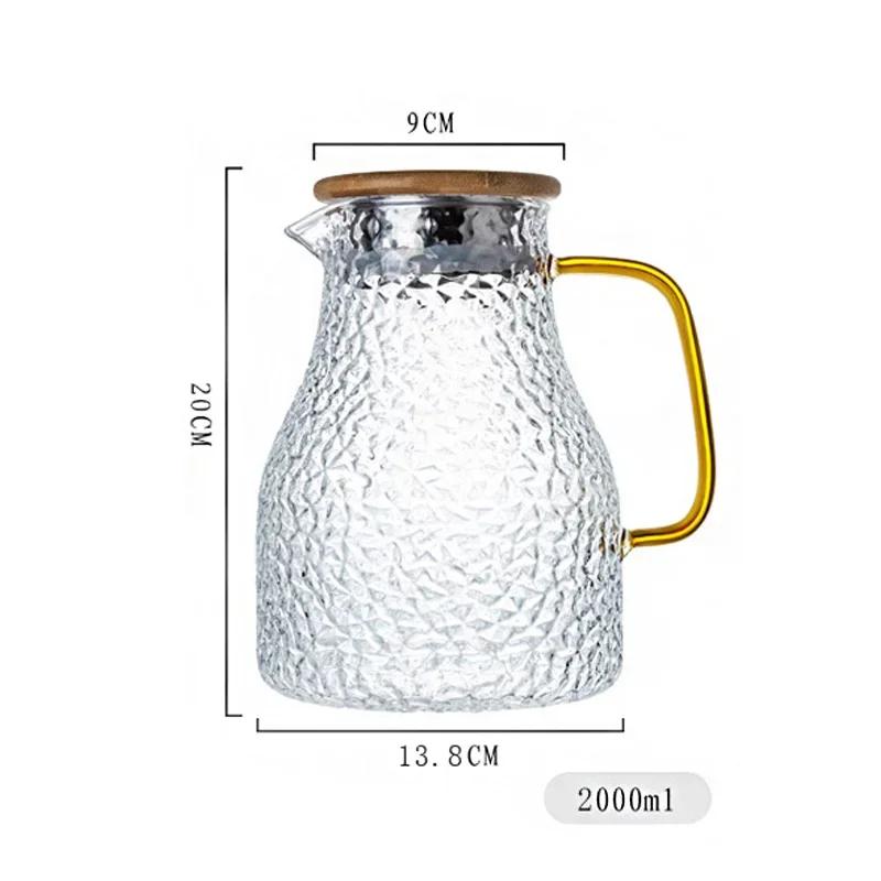 Transparent Glass Water Jug Hot/Cold Tea Pot Stainless Steel Flow Lid Carafe with Handle Heatproof Teapot Set