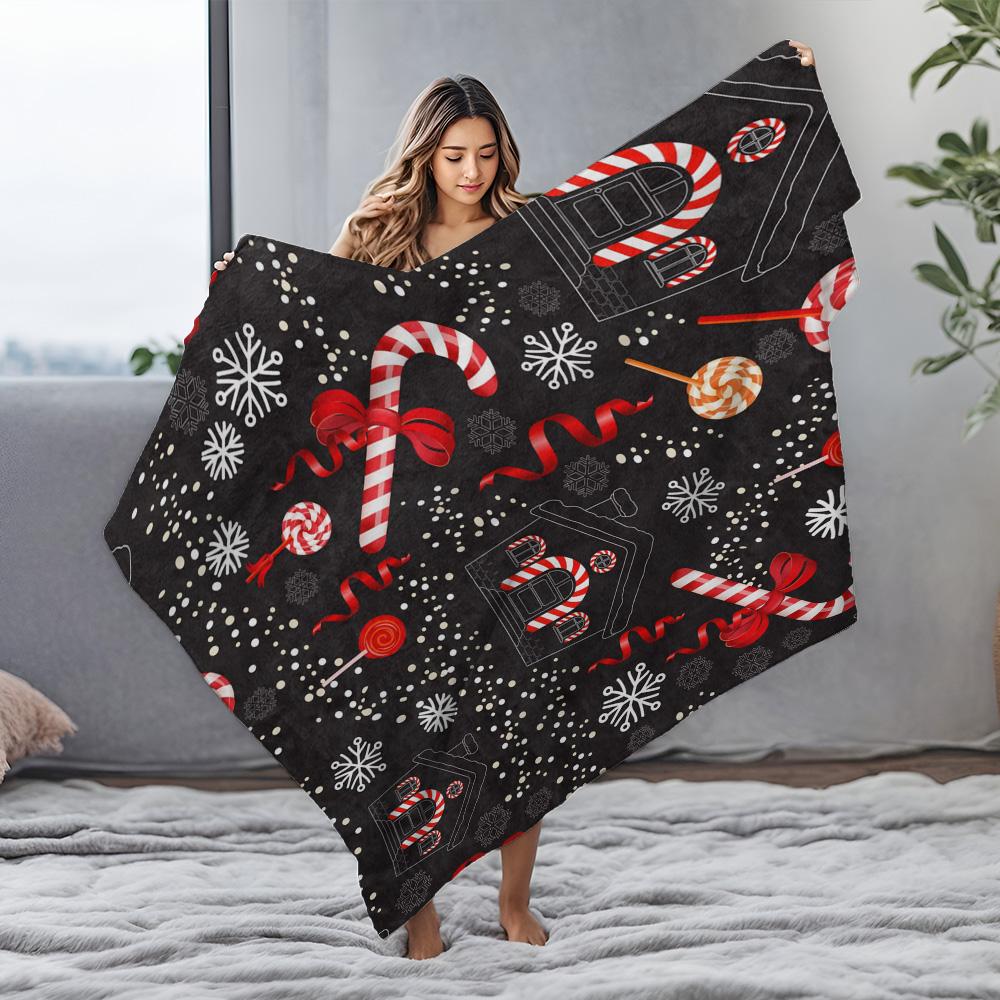 TU Festive Christmas Throw Blanket Cozy Holiday Flannel Blanket Reversible Winter Comforter Gingerbread House Design Gift for He