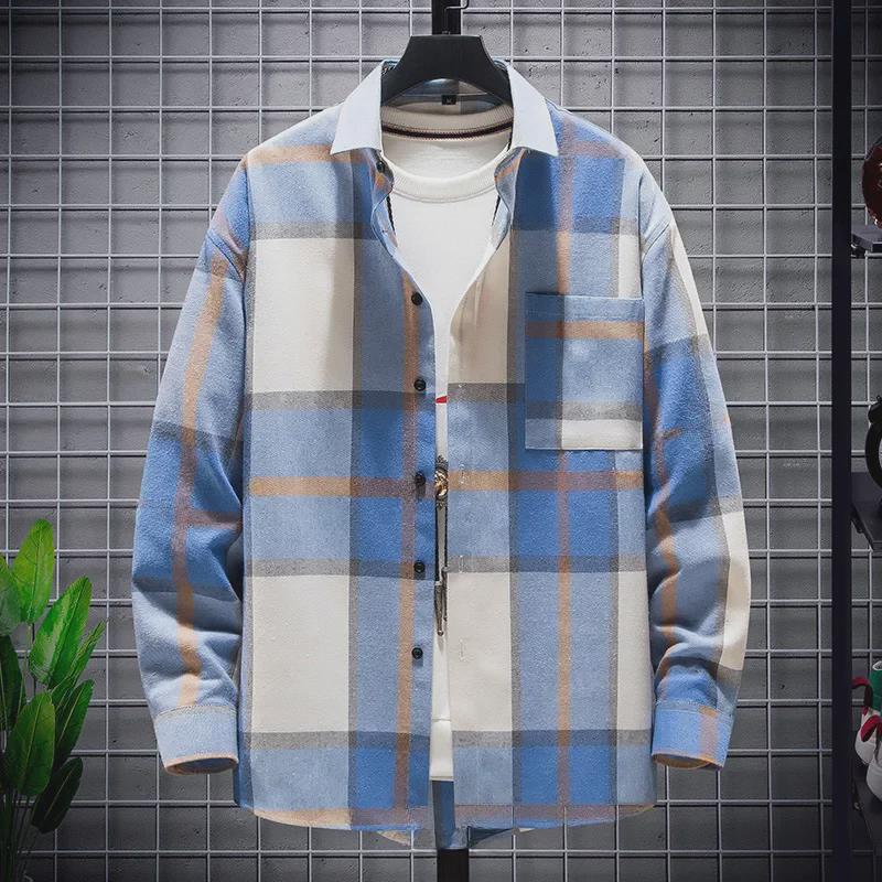 2023 Men's Trendy Hong Kong Style Plaid Cardigan Shirt
