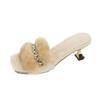 Fashion Aphixta Furry Warm Women's Slides Luxury Crystal Slip-On Autumn Spring Shoes with Spike Heel Long Plush Modern Slippers Shoes