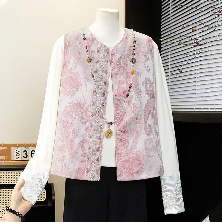 

Retro Jacquard Chinese-Style Slimming Camisole Vest Medium (90-120) розовый