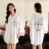 Ropa de Dormir Cómoda de Verano para Mujer Botones Delanteros Seda de Hielo Ropa para el Hogar Suelta Casual Estampada para Descansar