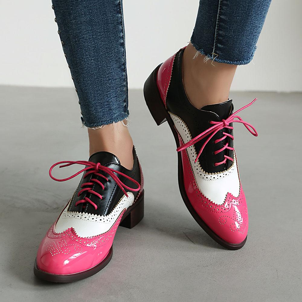 

Прямая поставка, женские британские лоскутные ретро-туфли-броги, весенние винтажные туфли-лодочки Мэри Джейн на шнуровке на низком квадратном каблуке, большой размер 48 45