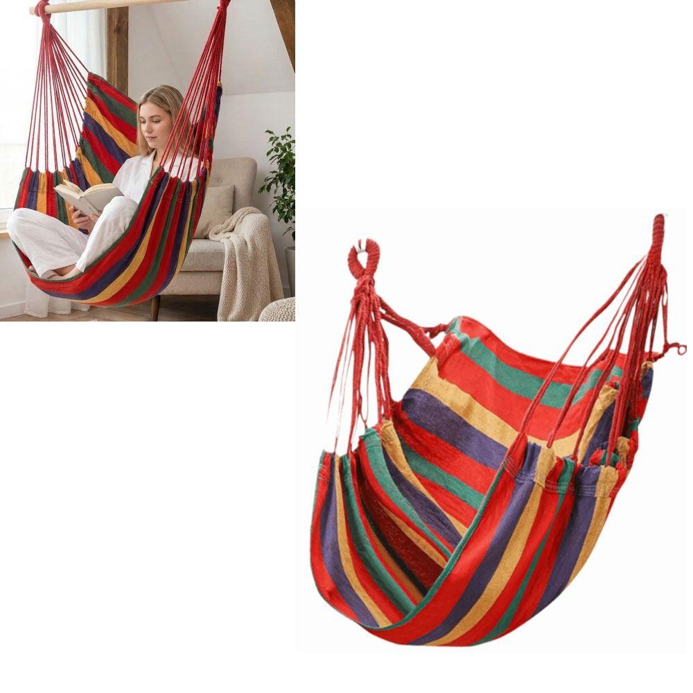 Colorful Stripe Hammock Chair Anti-Rollove Canvas Swing Durable Canvas Hanging Chair  Indoor