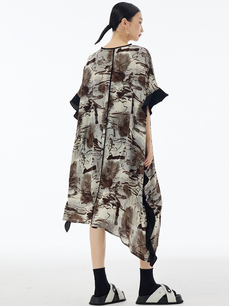 Xitao Drucken Patchwork Essbarer Baumpilz Unregelmäßiges Kleid Lose Frauen ZY8829