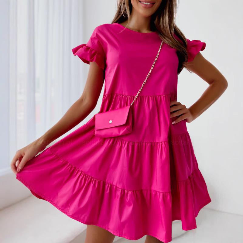 2022 Summer Flare Sleeve Crew Neck Irregular Hem Dress