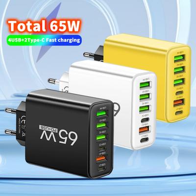 6 In 1 USB Charger QC3.0 Fast Charging Type C Quick Wall Charger For iPhone Samsung Xiaomi Mobile Phone Charge Adapter EU/US