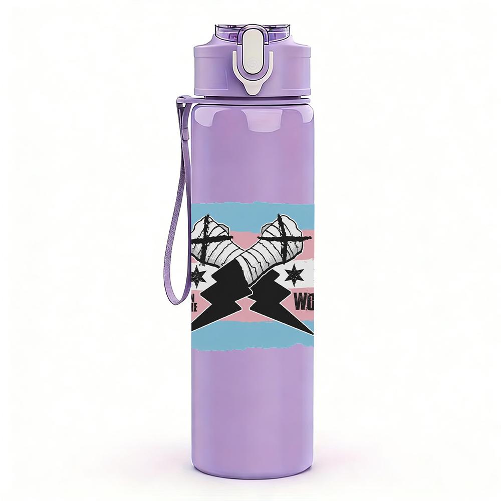 1PC Retro Retro Skateboard Collage Print 750ml Colorful Plastic Sports Water Bottle Leakproof Pop Up Lid with Straw for Outdoor Work Home Use