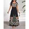 European and American Vacation Style Women's Printed Round-neck Loose Dress