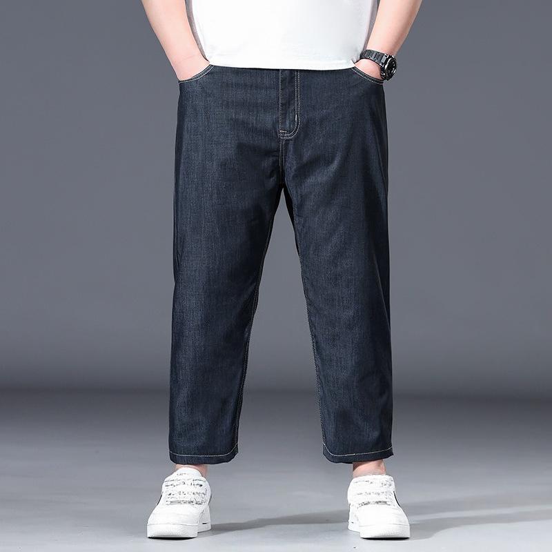 

Весенне-летние джинсовые брюки из тенселя для мужчин - Очень большой размер, деловой кэжуал, универсальные, средней посадки, эластичные, свободного кроя 46