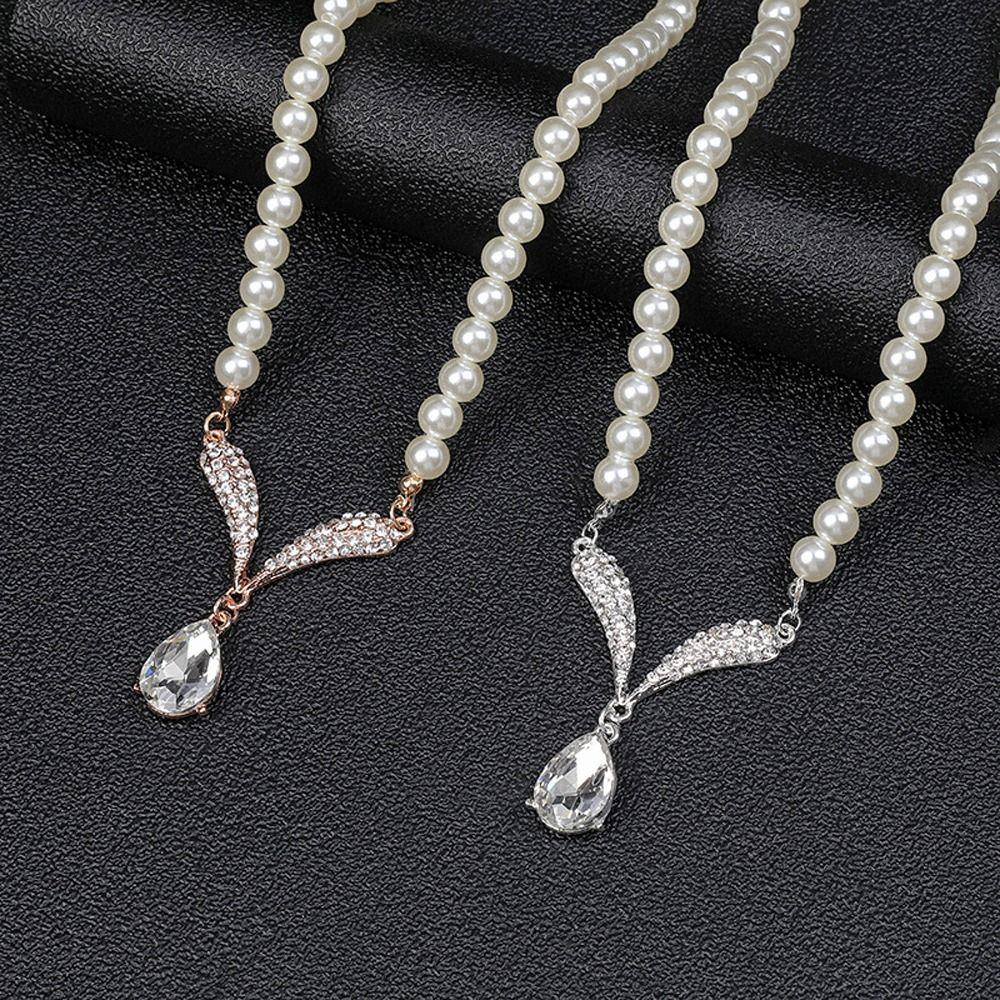 Korean Style Women Necklace Dangle Earrings Water Drop Earrings Bridal Wedding Jewelry Set