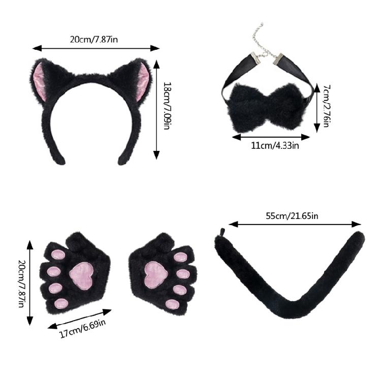 Cats Costume Set Ear Headbands Tail Cats Paw Glove Bowtie Animal Fancy Costume