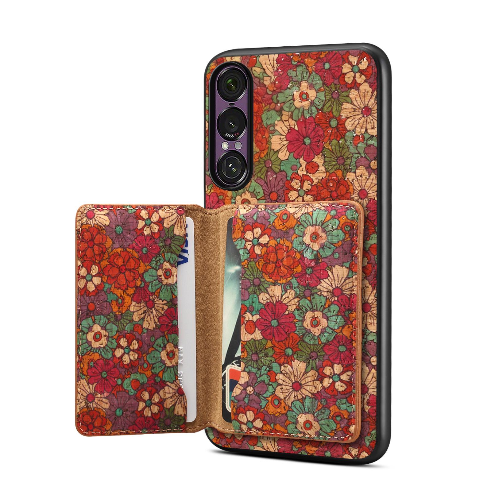 

Denior Cork Print Magnetic Card Holder Case for Xperia 1 VII/10 VI/1 V/10 IV - Leather Protective Case with Card Slot Xperia 1 V красный