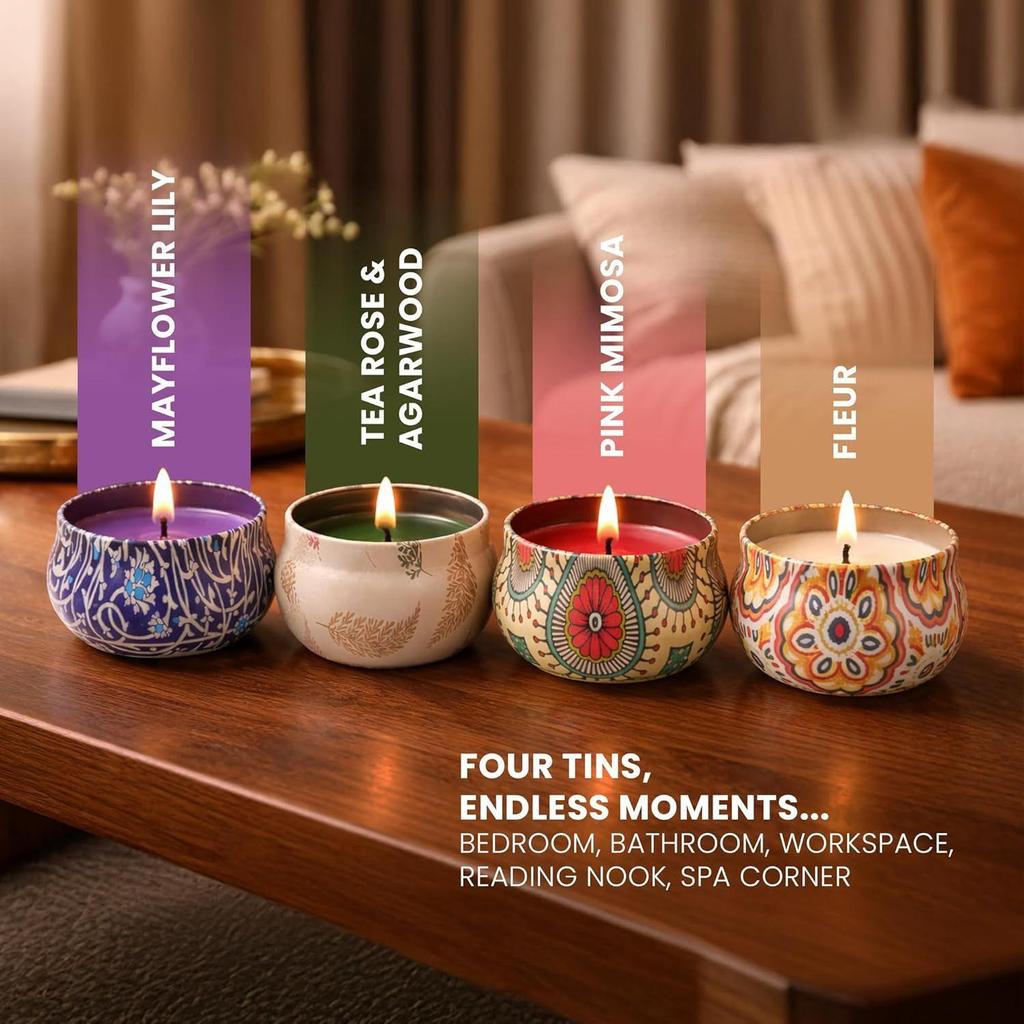 RIS Aroma Glass Jar Candle Set of 4 | Scented Candles Gift Pack