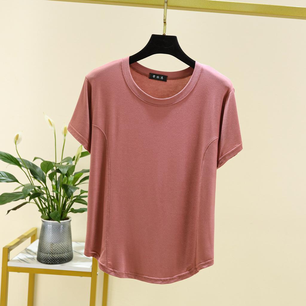 Women Modal Short Sleeve T‑Shirt Summer Solid Color Loose Basic Tee Casual Slim Fit Inner Wear Blouse Tops