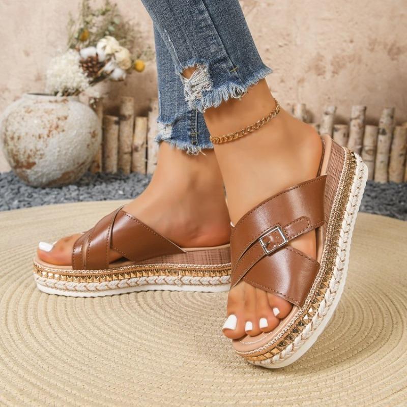 Thick-Soled Women Slippers New Open-Toe Sandals Buckle Thick-Soled Shoes Lightweight Platform Slippers Slides Women