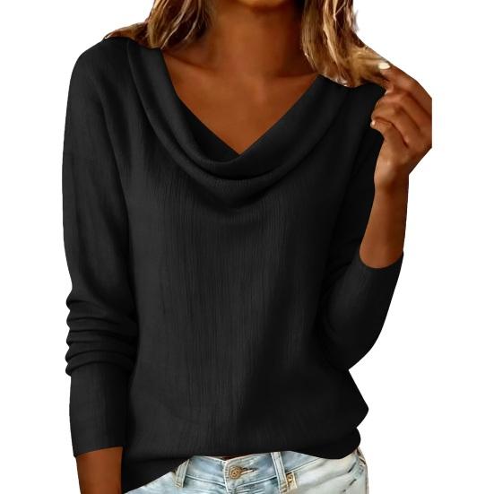 Women Tops Swing Collar Long Sleeve Loose Fit Pullover Tops Pure Color Leisure Blouse Work Party Vacation Office Casual Wear
